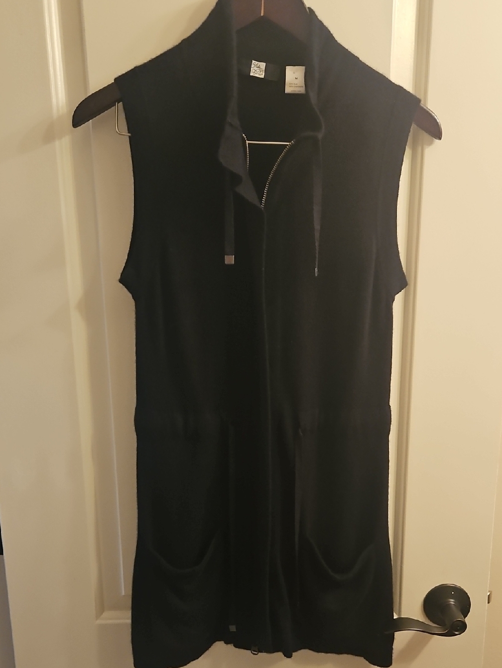 Saks Fifth Avenue Silk Cashmere Vest,Black Zip, Tie Waist, Luxury, Minimalist - Picture 2 of 9
